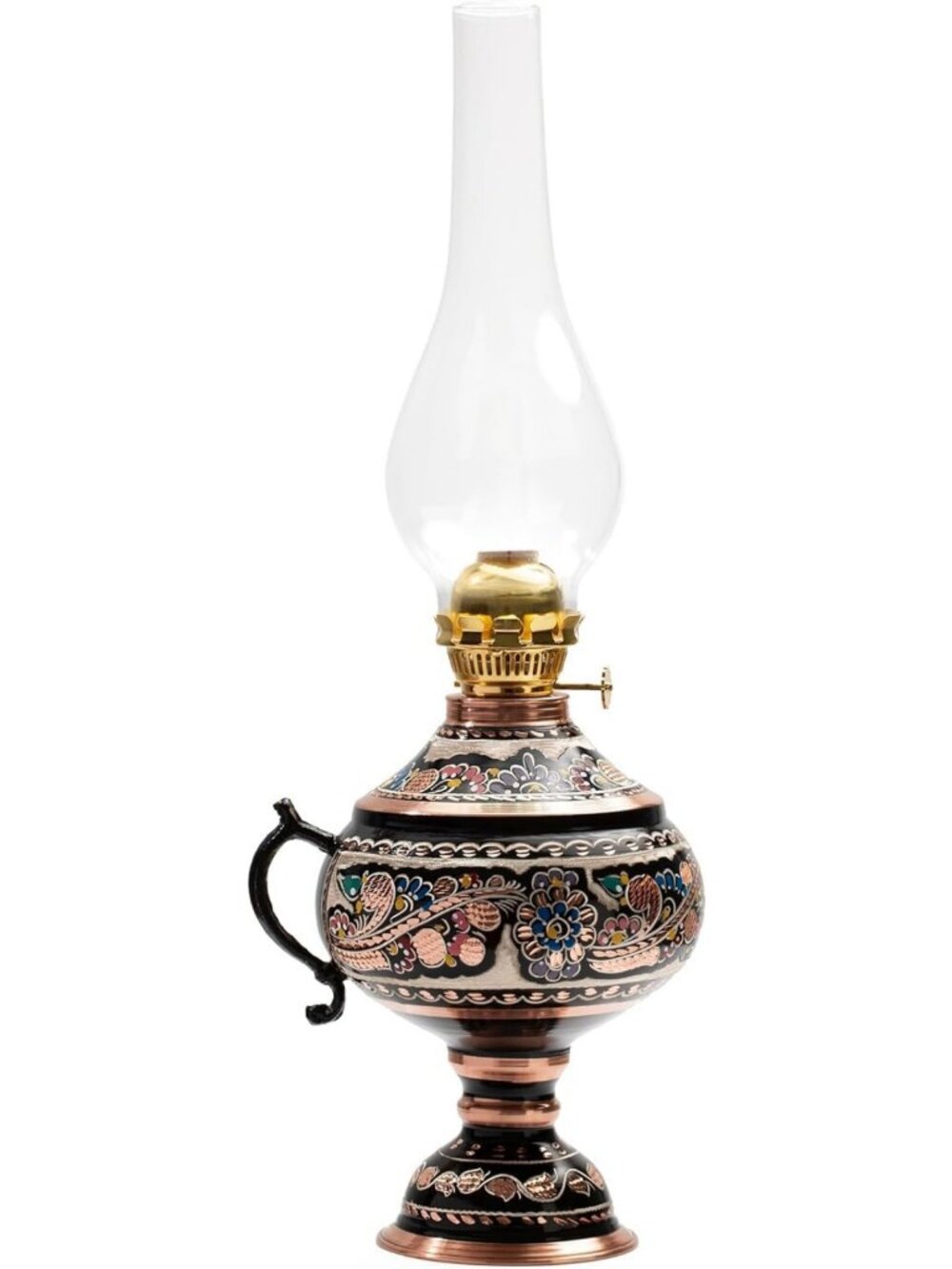 Vintage Handmade Copper Oil Lamp - 17.32” Decorative Hurricane Lantern for Home